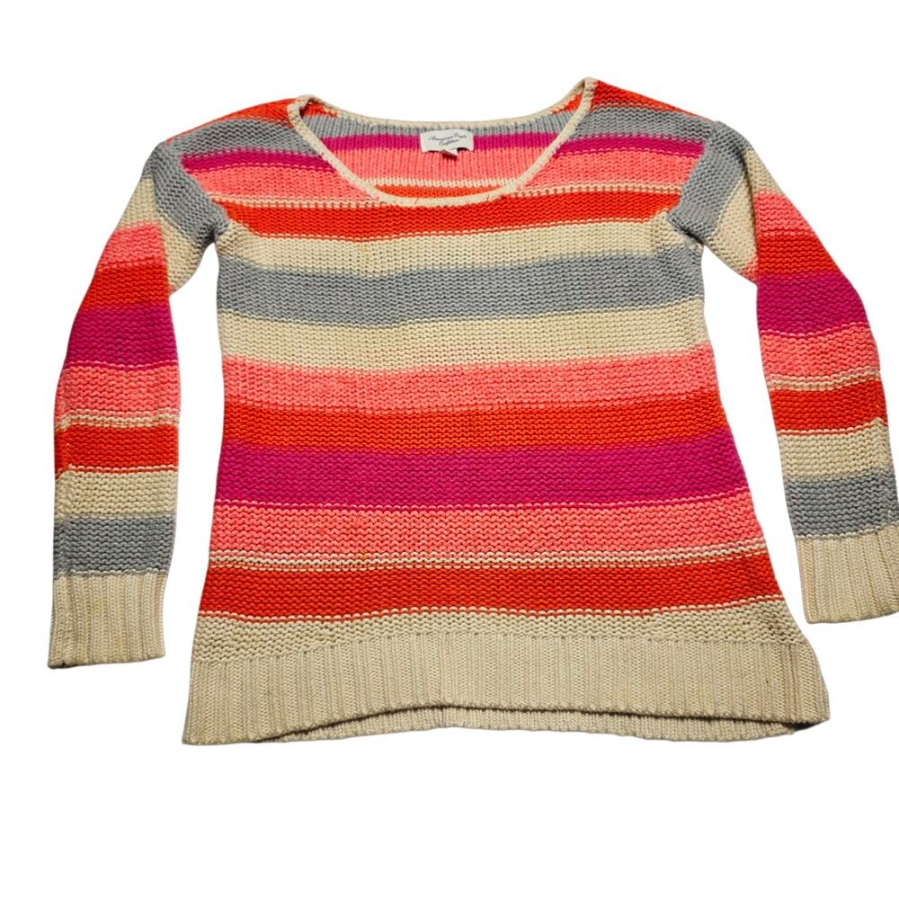 American Eagle Outfitters Y2K Scoop Neck Striped Knit Sweater Women's Medium